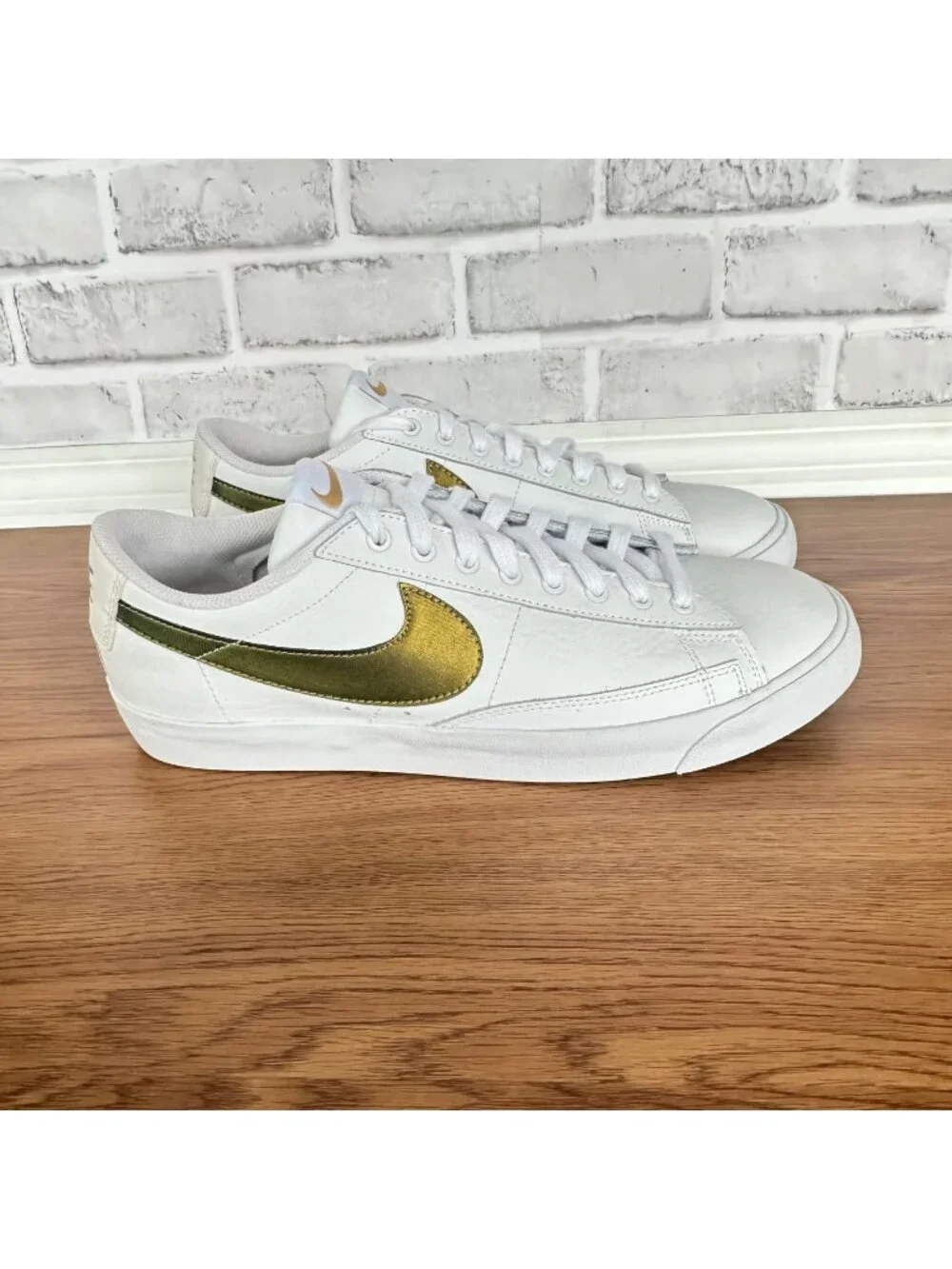 ⭐Nike Blazer Low Premium Sz 10 Mens Shoes White Metallic Gold Sneaker BQ7460-101